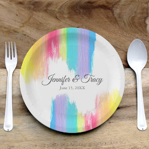 Assiettes En Carton Rainbow Watercolor Colorful Gay Wedding Party