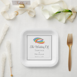 Assiettes En Carton Rainbow Waves Chic LGBT Carré Mariage