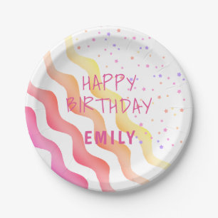 Assiettes En Carton Rainbow Waves Stars Fille fête d'anniversaire