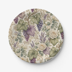Assiettes En Carton Raisins Antiques, Lavande & Roses Blanches