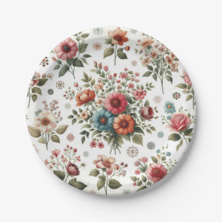 Assiettes En Carton Ramo de Flores Vintage en Acuarela
