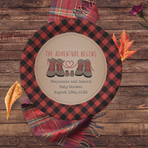 Assiettes En Carton Randonnées Boots Buffalo Plaid Adventure Baby show