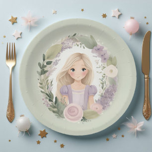 Assiettes En Carton Rapunzel vert et violet