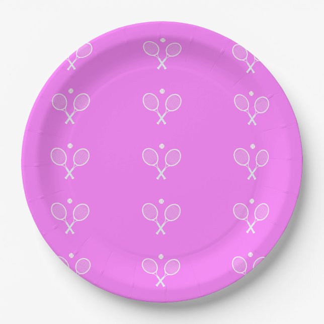 Assiettes En Carton Raquettes de tennis Arrière - plan rose profond (Devant)