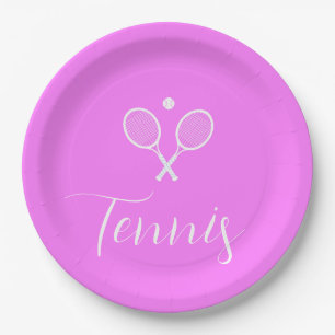Assiettes En Carton Raquettes de tennis et boule rose profond