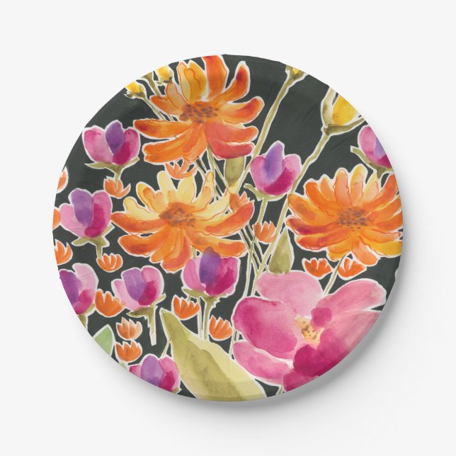 Assiettes En Carton Rassemblement splendide - Fleurs roses et orange (Devant)