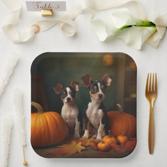 Assiettes En Carton Rat Terrier Chiot Automne Citrouille délice (Mariage)