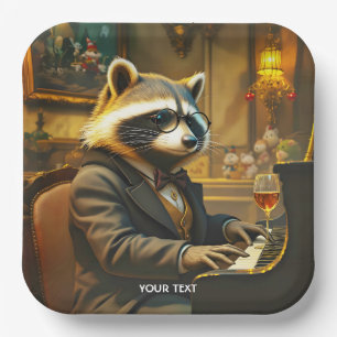Assiettes En Carton Raton laveur mignon au piano de fantaisie