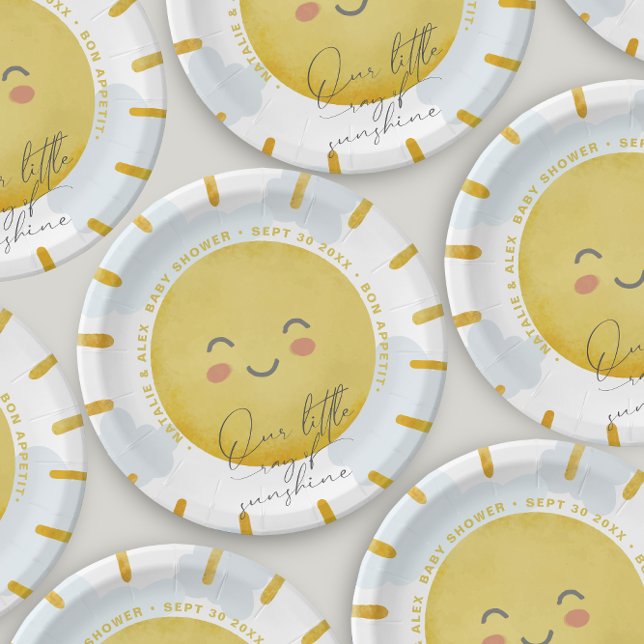 Assiettes En Carton Ray of Sunshine Nuages Boy Baby shower bleu (Créateur téléchargé)
