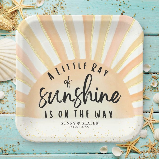 Assiettes En Carton Ray Of Sunshine Retro Baby shower De Plage D'Été (Créateur téléchargé)