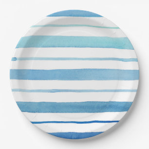 Assiettes En Carton Rayure bleue