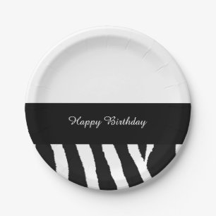 Assiettes En Carton Rayure d'anniversaire Zèbre Noir et Blanc