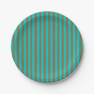 Assiettes En Carton Rayure d'or de bleu de turquoise