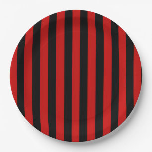 Assiettes En Carton Rayure noire et rouge