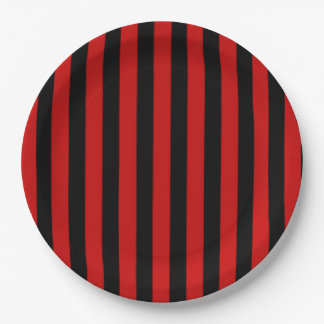 Assiettes En Carton Rayure noire et rouge
