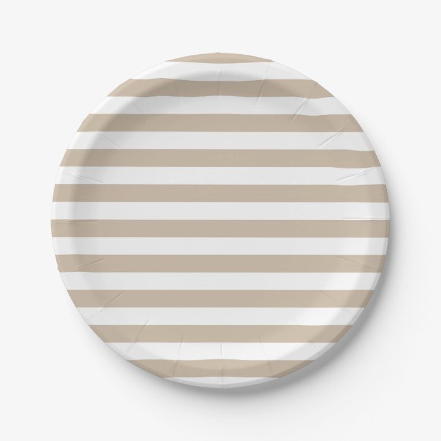 Assiettes En Carton Rayures Brown et blanches claires (Devant)