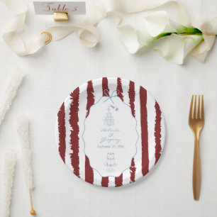 Assiettes En Carton Rayures Capricieuses Mariage Peint à la Main