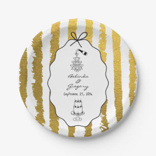 Assiettes En Carton Rayures Capricieuses Mariage Peint à la Main 