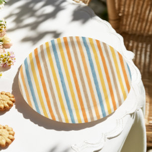 Assiettes En Carton Rayures Colorées Anniversaire