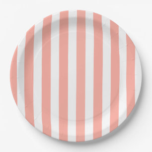 Assiettes En Carton Rayures de bonbon corail et blanc