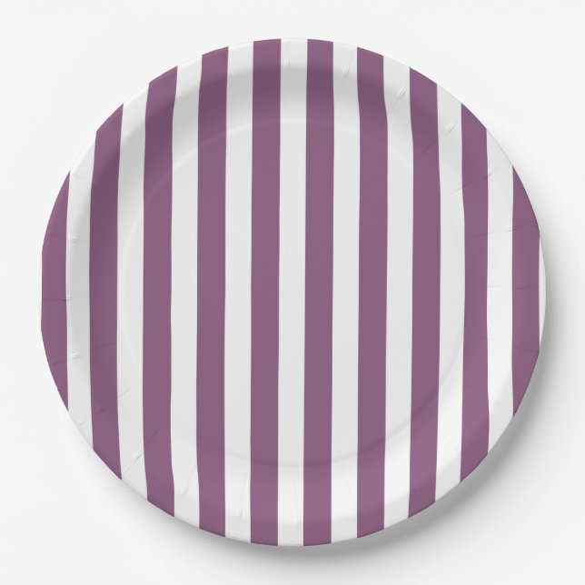 Assiettes En Carton Rayures de bonbon mauve et blanc (Devant)