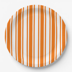 Assiettes En Carton Rayures de bonbon orange et blanc