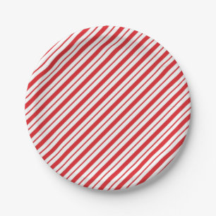 Assiettes En Carton Rayures de candy cane rouges et blanches pour les