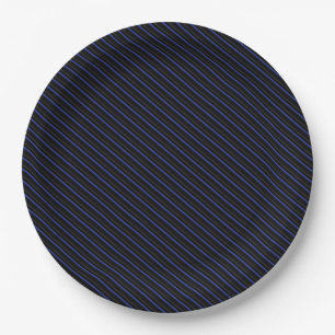 Assiettes En Carton Rayures diagonales bleu foncé et noires