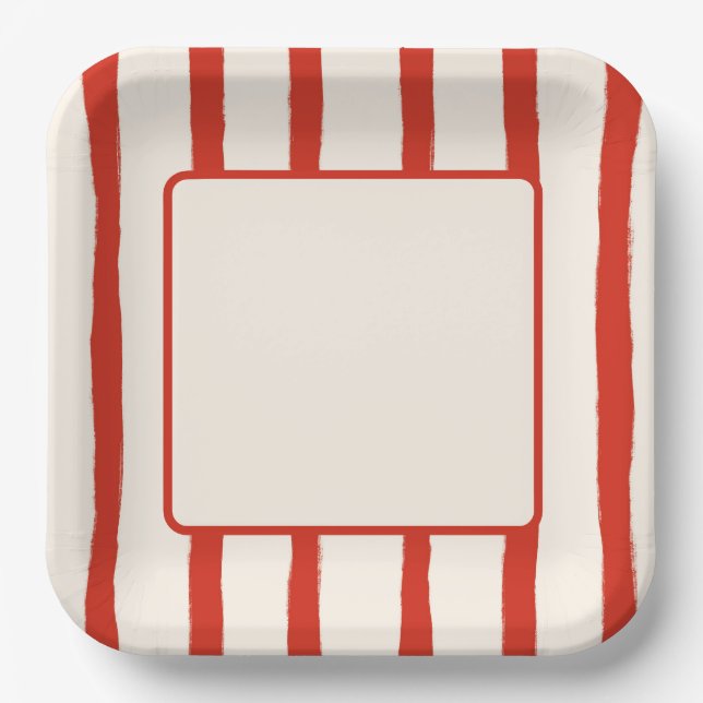 Assiettes En Carton Rayures Été Rouge (Recto)