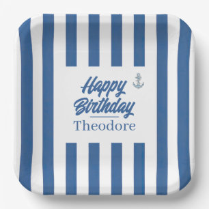 Assiettes En Carton Rayures Nautiques Anniversaire Ancre