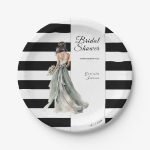 Assiettes En Carton Rayures Noir et Blanc Baby Shower Aquarelle