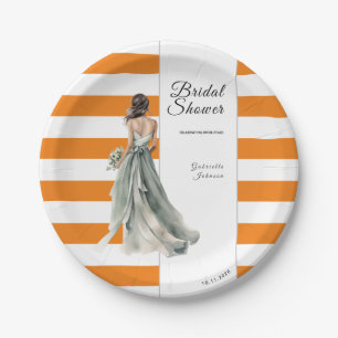 Assiettes En Carton Rayures orange aquarelle fête prénatale vibrante