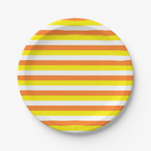 Assiettes En Carton Rayures oranges, jaunes et blanches