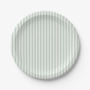 Assiettes En Carton Rayures Simples - Sauge Éteinte