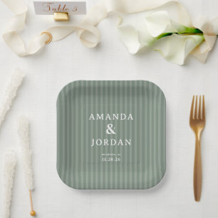Assiettes En Carton Rayures Vertes Élégantes