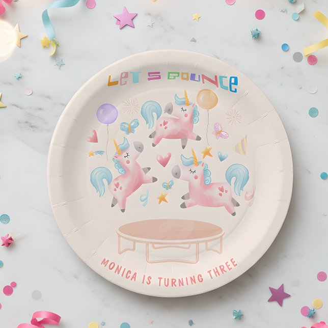 Assiettes En Carton Rebondissons sauter licorns anniversaire de enfant (Créateur téléchargé)