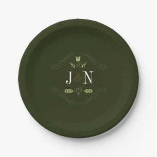 Assiettes En Carton Réception de Mariage avec Monogramme de la Forêt R