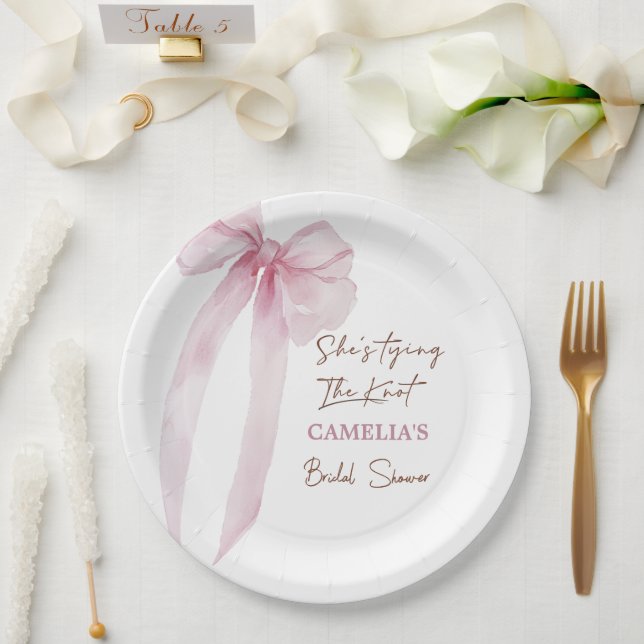 Assiettes En Carton Réception de mariage avec un nœud rose (Mariage)