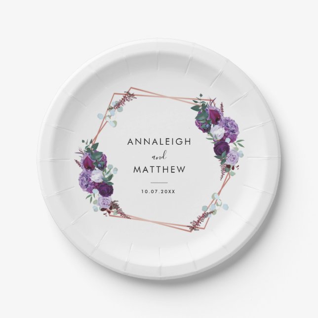 Assiettes En Carton Réception De Mariage Botanique Florale Violet (Devant)