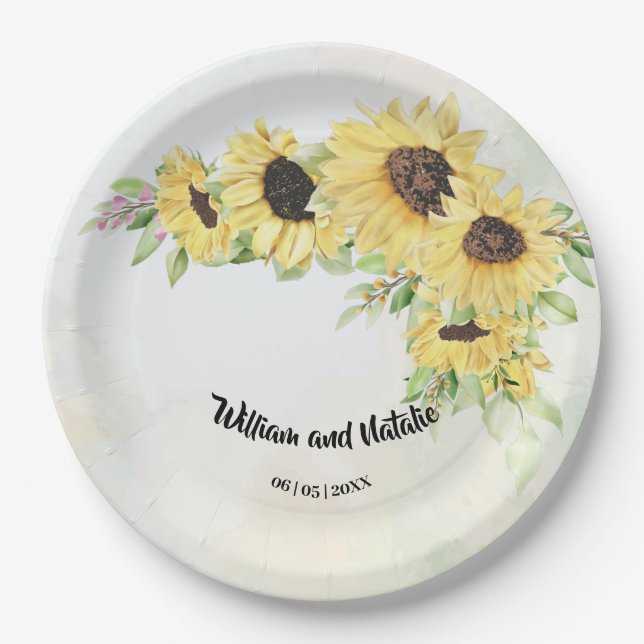 Assiettes En Carton Réception de mariage des tournesols (Devant)