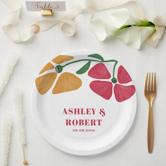 Assiettes En Carton Réception de mariage floral Nouveau et lumineux (Mariage)