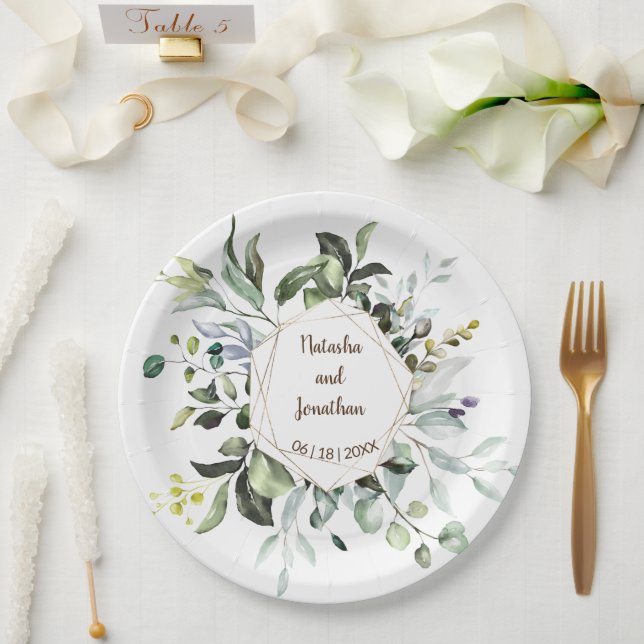 Assiettes En Carton Réception de mariage pour mariée à base de plantes (Mariage)