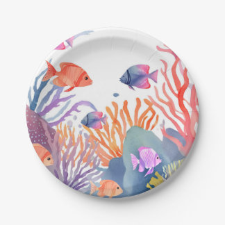 Assiettes En Carton Récif de corail sous-marin aquarelle 