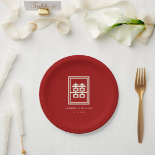 Assiettes En Carton Rectangle classique Double Bonheur Mariage chinois