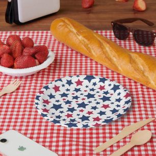 Assiettes En Carton Red and Blue Stars - motif de drapeau américain