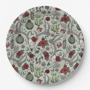 Assiettes En Carton Red and Green Country Cowgirl Christmas Antlers