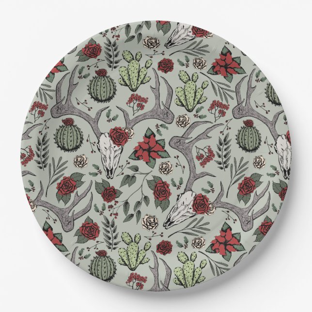 Assiettes En Carton Red and Green Country Cowgirl Christmas Antlers (Devant)