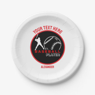 Assiettes En Carton Red Black Baseball Girl Boy Birthday Party