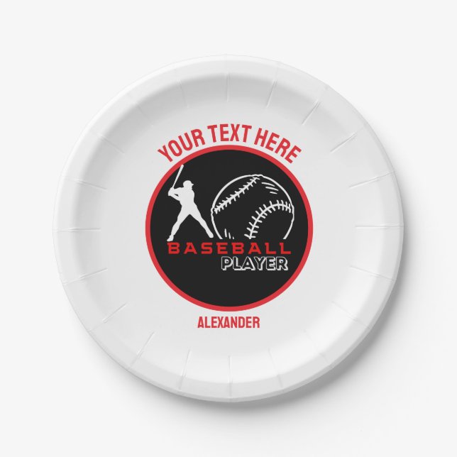 Assiettes En Carton Red Black Baseball Girl Boy Birthday Party (Devant)