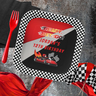 Assiettes En Carton Red Black Go Kart Racing Anniversaire